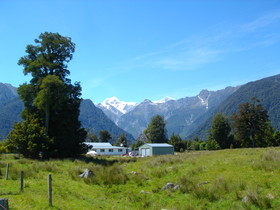Fox Glacier: Mt Tasman (left) and Mt Cook