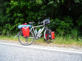 En route for Haast: David's bicycle
