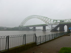 A very misty Runcorn Bridge over the Mersey